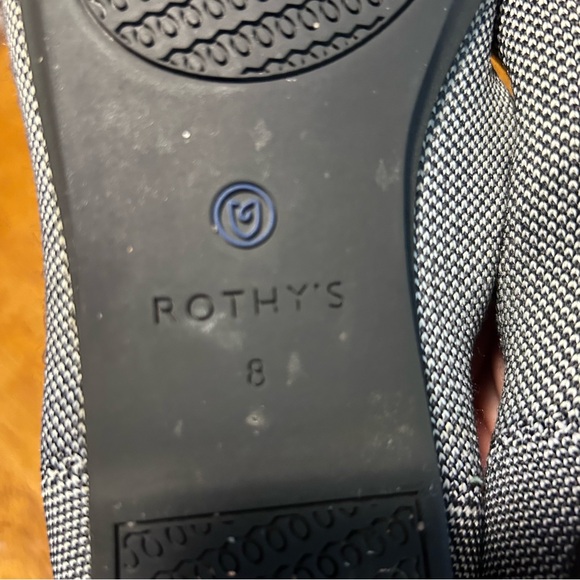 ROTHY’S **Destroyed** Rothy’s The Flat Round Toe Black White Birdseye | Size 8 - Picture 11 of 15